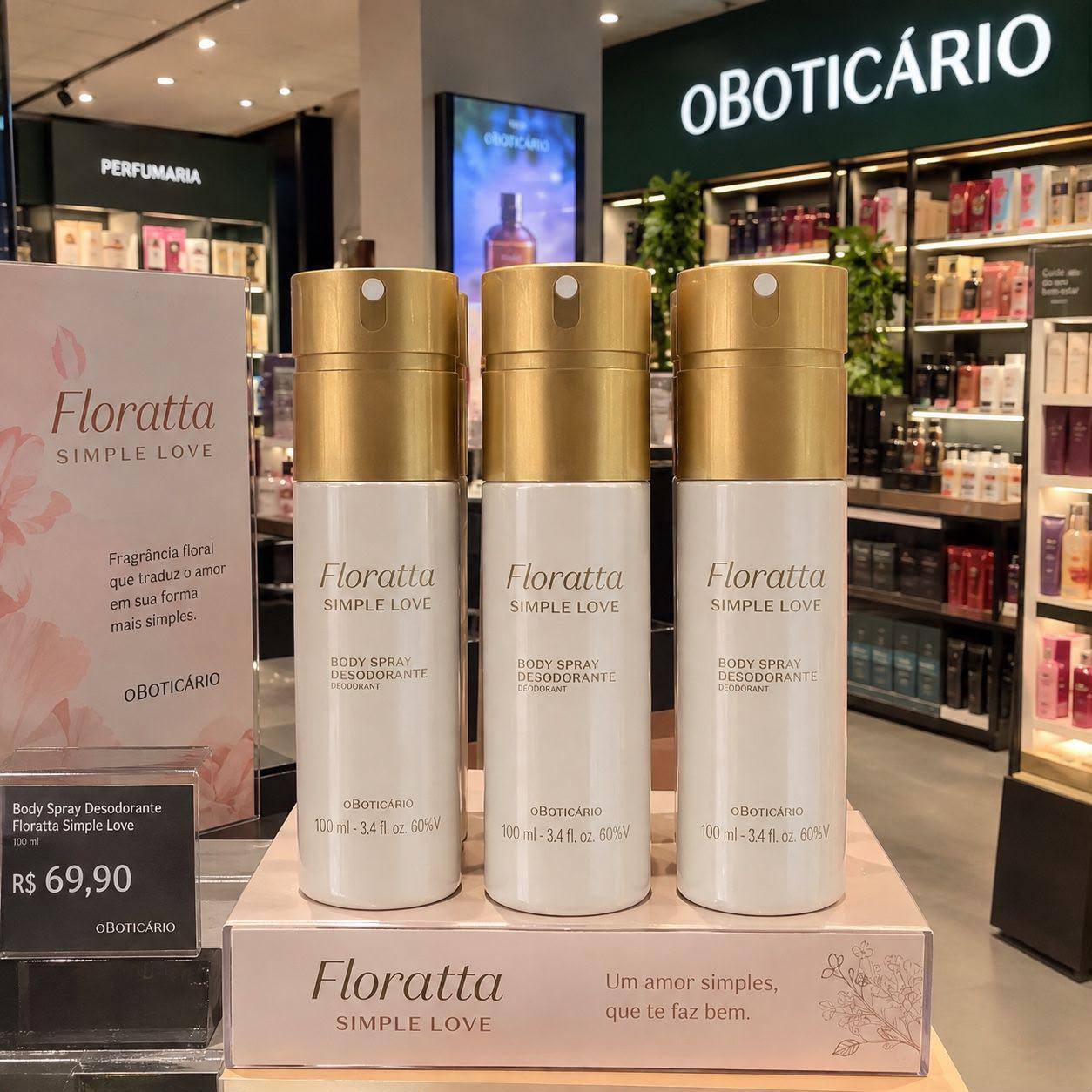 Combo Body Spray Floratta Simple Love 100ml Kit com 3 Unidades