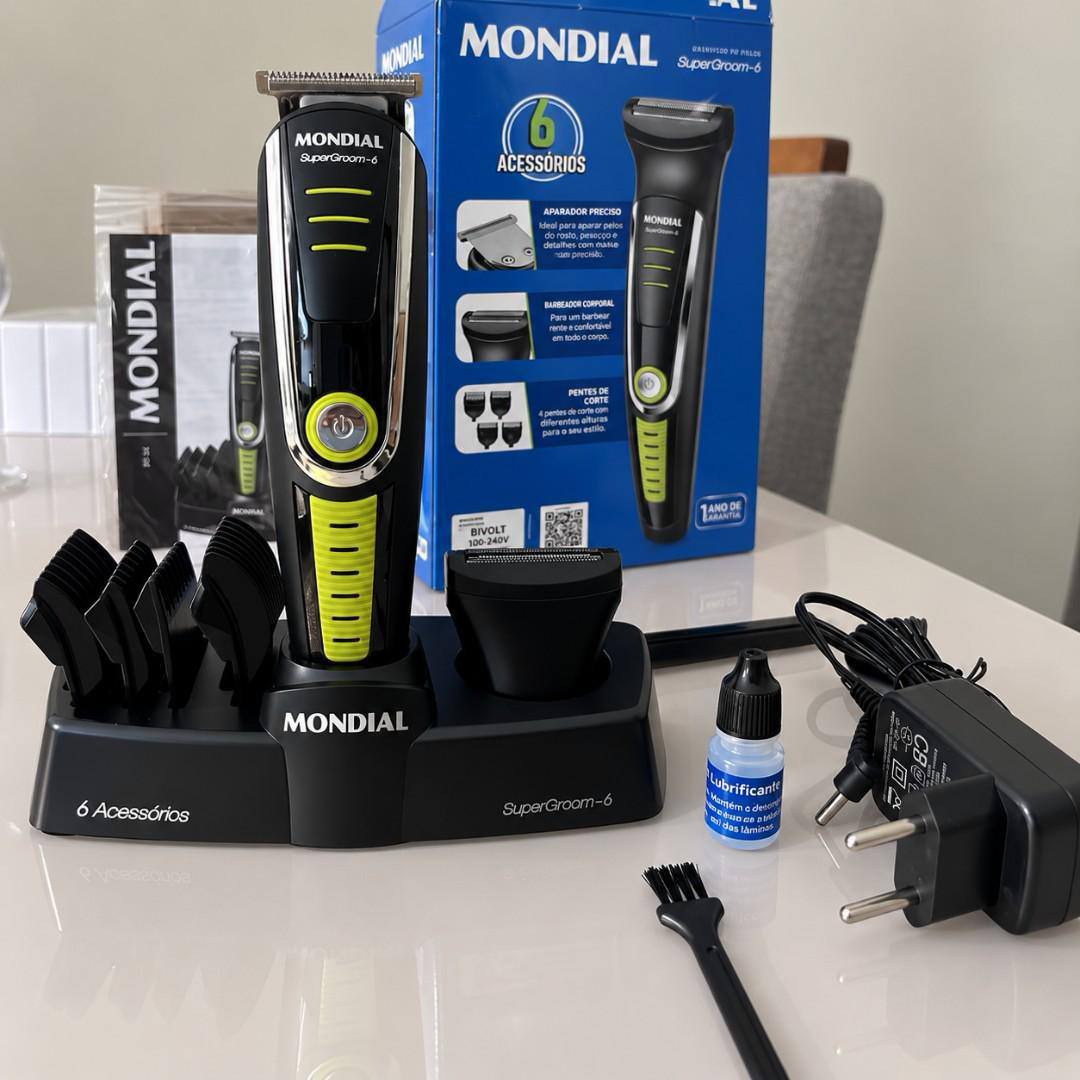 Cortador De Cabelo Mondial Super Groom 6 Bg-04 Melhor Categ Preto/verde