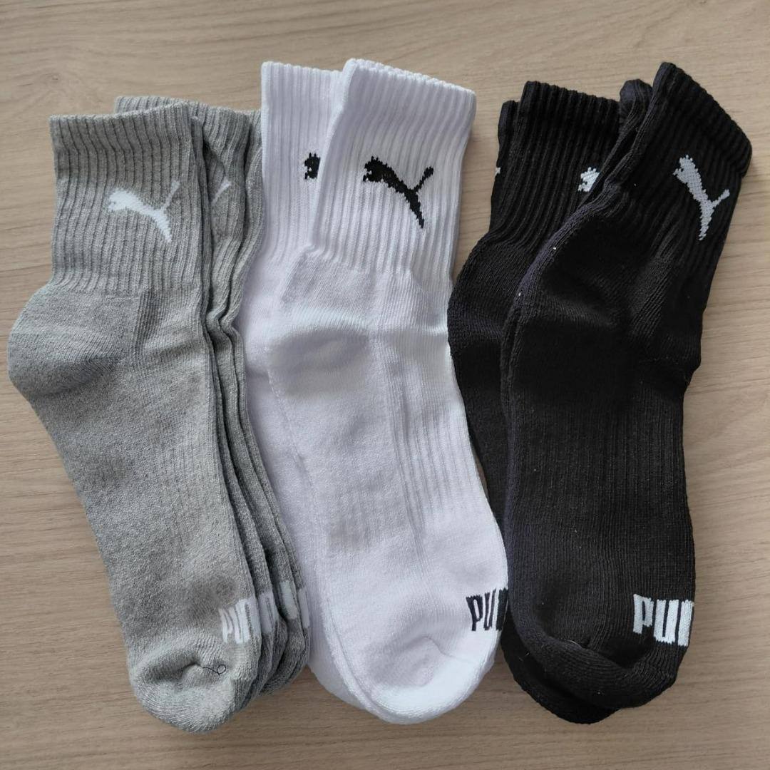6 Pares Meias Puma Cano Médio Alto Atoalhada Academia Sport